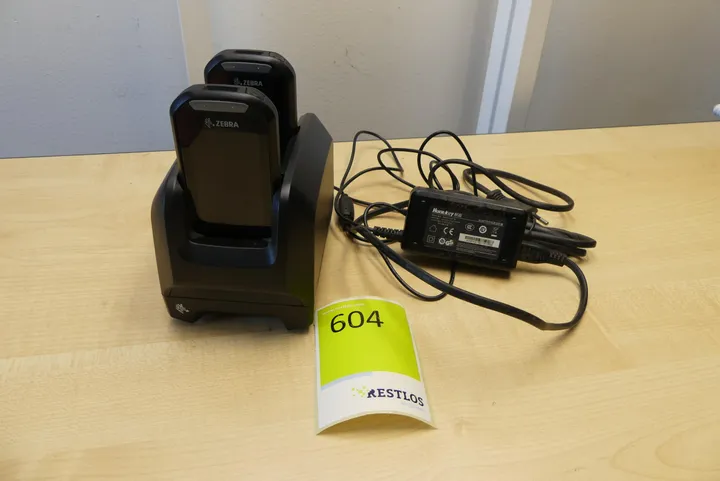 2x Zebra Handheld-Scanner mit Ladestation und Huntkey Netzteil